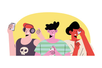 young three boys wearing technology avatars characters