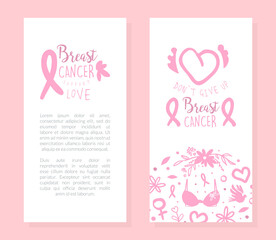 Breast Cancer Card Template, Don't Give Up Motivational Quote, Banner, Brochure, Flyer, Magazine Cover Design Cartoon Vector Illustration