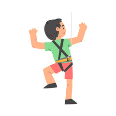 Little Boy Climbing Wall, Back View of Kid Climber Character Practicing Extreme Sport, Having Fun in Adventure Park Cartoon Style Vector Illustration