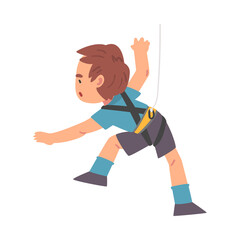 Cute Boy Climbing Wall, Kid Climber Character Practicing Extreme Sport, Having Fun in Adventure Park Cartoon Style Vector Illustration