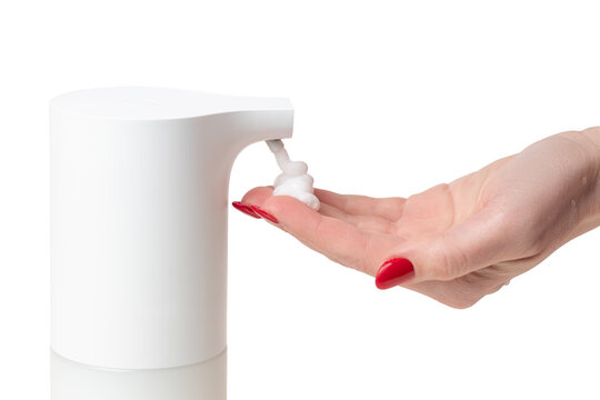 using an automatic dispenser to dispense liquid soap foam to wash your hands