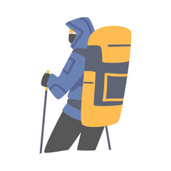 Man Character with Backpack Ascending Mountain Vector Illustration