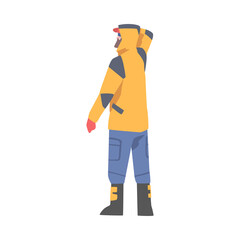 Man Character in Hiking Boots Standing and Searching for Road Vector Illustration