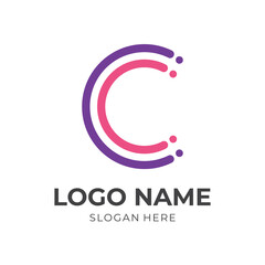 letter C logo template flat pink and blue color style