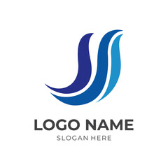 wave logo design flat blue color style
