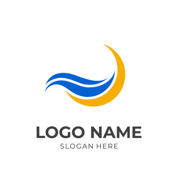 modern wave logo template flat blue and yellow color style