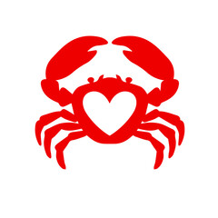 Crab with heart idea logotype. Flower Crab.