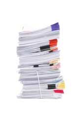 Stack of business papers isolated on white background