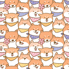 Seamless Pattern of Cartoon Shiba Inu Dog Illustration Design