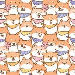 Obraz premium Seamless Pattern of Cartoon Shiba Inu Dog Illustration Design