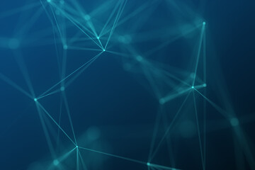 Abstract digital background. Dark blue plexus panoramic hero background. Abstract polygonal space background classic blue with connection lines and dots for tech