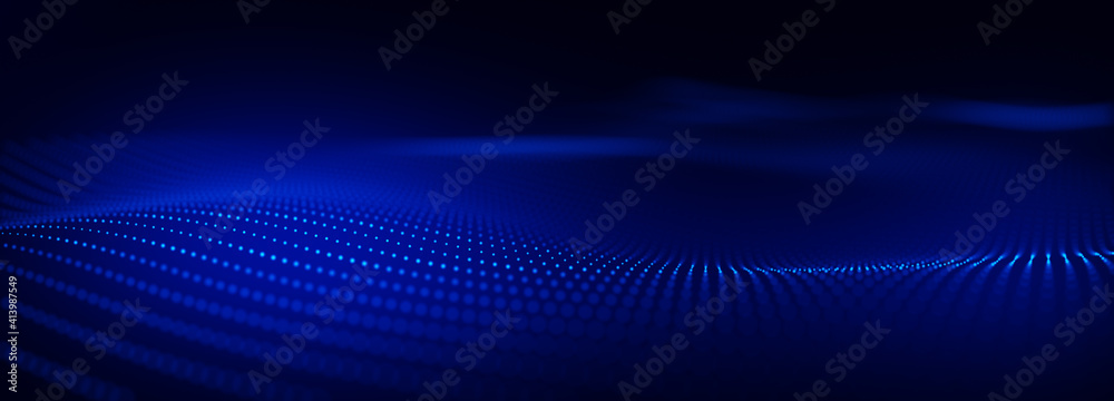 Poster technology network background, data technology futuristic background, wave line connection blue part