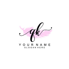 QK Initial handwriting logo template vector