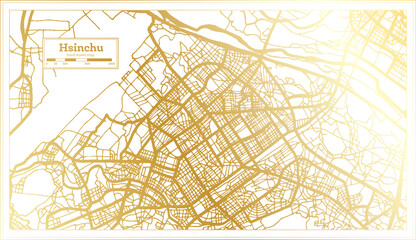 Hsinchu Taiwan City Map in Retro Style in Golden Color. Outline Map.