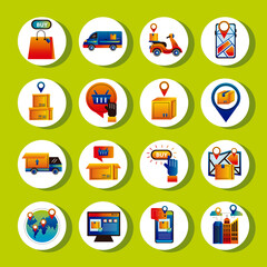 bundle of sixteen online delivery service set icons