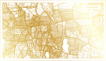 Tangerang Indonesia City Map in Retro Style in Golden Color. Outline Map.