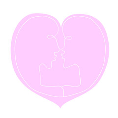 Abstract kiss, a couple of lovers, inscribed in a big heart. We're connected. Line art, doodle, vector. For ad poster or card print, t-shirt, wedding, Valentines Day, february 14