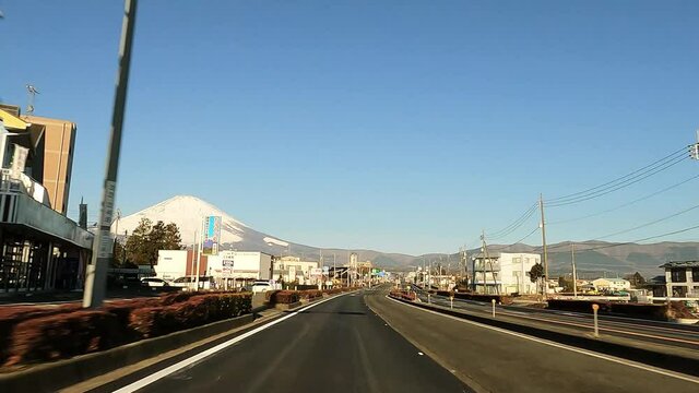 Road where you can see Mt. Fuji with snow