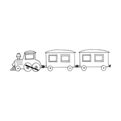 steam locomotive and carriage icon, sticker. sketch hand drawn doodle style. minimalism, monochrome. train, railroad, transport, children.