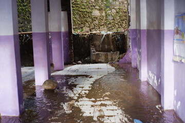 flash floods that destroyed dozens of houses and caused casualties. buildings destroyed after being hit by floods, storms, landslides in the rainy season. a disaster caused by overflowing river water