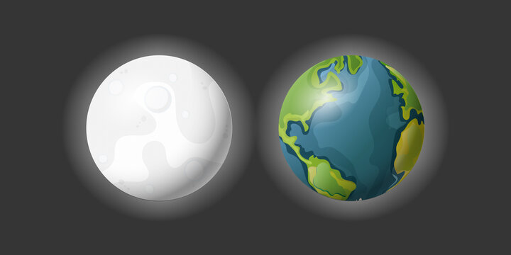 Planet earth and moon isolated. Realistic style. Vector illustration.