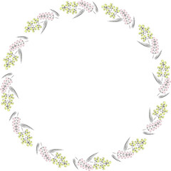 手描き風のおしゃれな植物のフレーム　手描き水彩風　円型