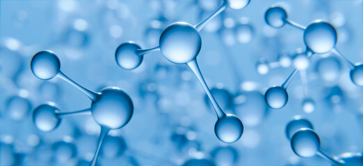 Blaue 3D Molekül Struktur mit Tiefenschärfe