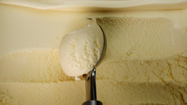 Scooping ice cream Vanilla, Top view.