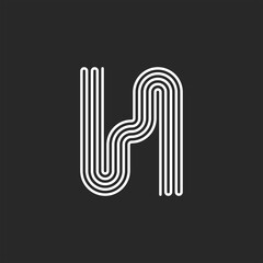 Letter H logo monogram continuous mono line creative design, hipster initial typography design inspiration