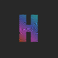 Letter H logo, blue-pink gradient emblem identity initial, print smooth striped ornate pattern