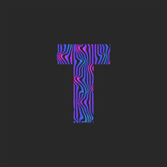 Letter T initial logo monogram with blue pink gradient curve pattern, typography design element minimal style