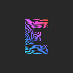 Letter E logo gradient curves pattern, smooth stripes creative identity emblem for print t-shirt