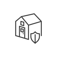 House insurance line icon. linear style sign for mobile concept and web design. Home protection shield outline vector icon. Real estate symbol, logo illustration. Vector graphics