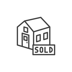 House sold line icon. linear style sign for mobile concept and web design. Home building sold outline vector icon. Real estate symbol, logo illustration. Vector graphics
