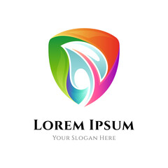 Fototapeta premium Shield with leaf logo concept with gradient color, flat logo template