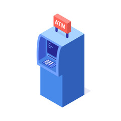 Icon isometric atm cash machine.