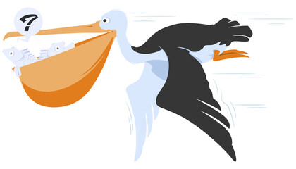 Pelican with beak full fish. Illustration for internet and mobile website.