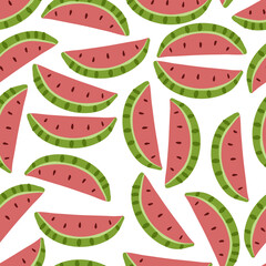 Watermelon seamless pattern isolated on white background. Vector hand drawn illustartion.