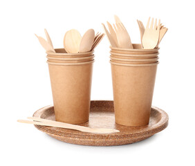 Eco tableware on white background