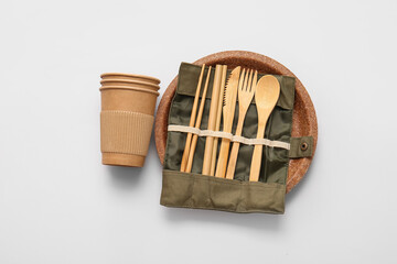 Eco tableware on light background
