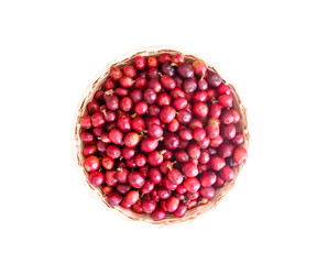 Coffee bean in basket top view isolated on white background , clipping path