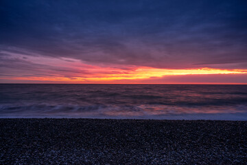 Beautiful outdoor landscape nature with sea and beach at sunset. vacation and travel Concept