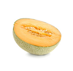 Half of sweet ripe melon on white background