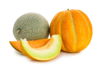 Sweet ripe melons on white background