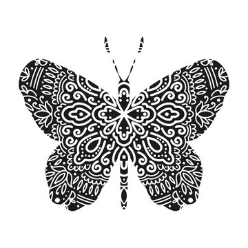Graphic butterfly mandala abstract isolated in white background.Boho indian shape.Ethnic oriental style