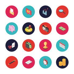 tax day envelope money chart wallet piggy bank icon set isometric