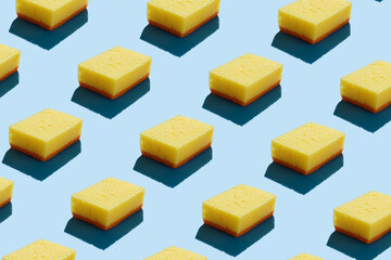 Washing sponge isolated on blue seamless pattern