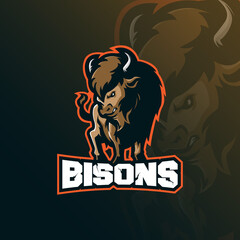 bison mascot logo design vector with modern illustration concept style for badge, emblem and t shirt printing. angry bison illustration. © izzatulkhotim666