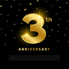 3th anniversary celebration with gold glitter color and black background. Vector design for celebrations, invitation cards and greeting cards.