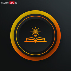 Book and brain sign. Single line icon on black background. Vector illustration